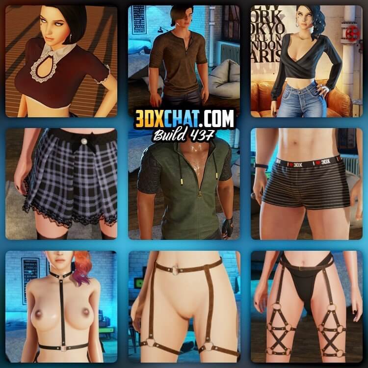 Avatars wear the new erotic and kinkly clothing available in 3d sex chat game 3DX Chat.