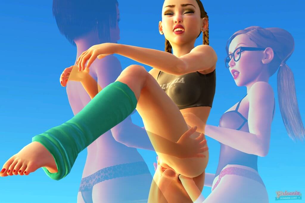 Girlvania lesbian sex simulator with three female avatars.